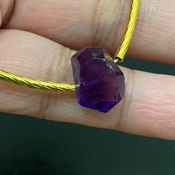 Natural Raw Amethyst Pendant Magnetic Clasp Gold-tone Skinny Chain Necklace - Picture 4 of 12